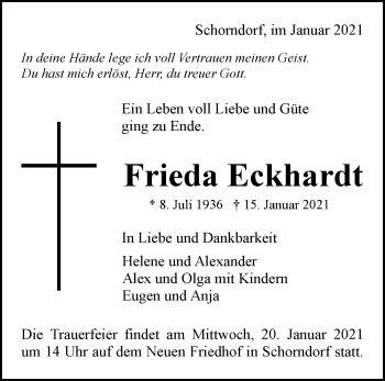 Traueranzeige von Frieda Eckhardt von Waiblinger Kreiszeitung