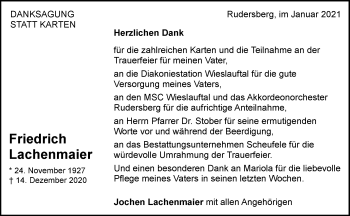 Traueranzeige von Friedrich Lachenmaier von Waiblinger Kreiszeitung