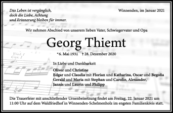 Traueranzeige von Georg Thiemt von Waiblinger Kreiszeitung
