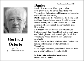 Traueranzeige von Gertrud Österle von Waiblinger Kreiszeitung