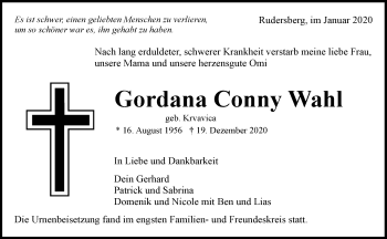 Traueranzeige von Gordana Conny Wahl von Waiblinger Kreiszeitung
