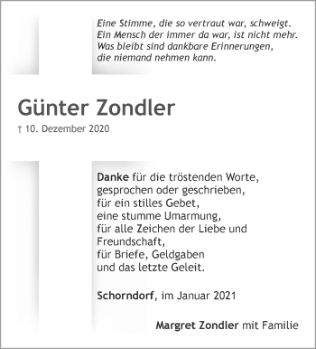 Traueranzeige von Günter Zondler von Waiblinger Kreiszeitung