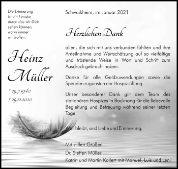 Traueranzeige von Heinz Müller von Waiblinger Kreiszeitung