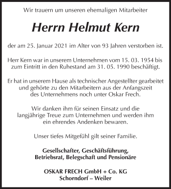 Traueranzeige von Helmut Kern von Waiblinger Kreiszeitung