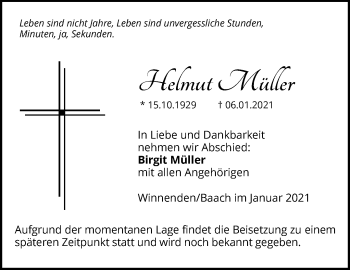Traueranzeige von Helmut Müller von Waiblinger Kreiszeitung