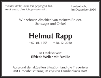 Traueranzeige von Helmut Rapp von Waiblinger Kreiszeitung
