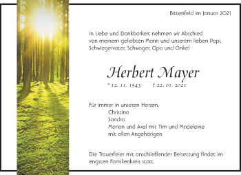 Traueranzeige von Herbert Mayer von Waiblinger Kreiszeitung