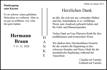 Traueranzeige von Hermann Braun von Waiblinger Kreiszeitung