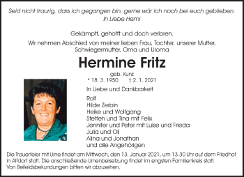 Traueranzeige von Hermine Fritz von Waiblinger Kreiszeitung
