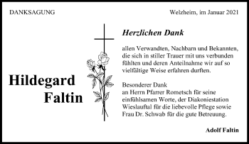 Traueranzeige von Hildegard Faltin von Waiblinger Kreiszeitung