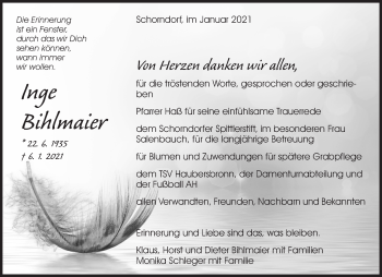 Traueranzeige von Inge Bihlmaier von Waiblinger Kreiszeitung