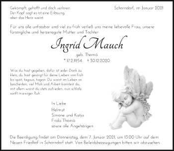 Traueranzeige von Ingrid Mauch von Waiblinger Kreiszeitung