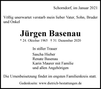 Traueranzeige von Jürgen Basenau von Waiblinger Kreiszeitung