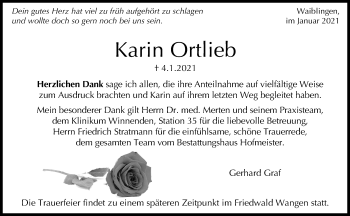 Traueranzeige von Karin Ortlieb von Waiblinger Kreiszeitung
