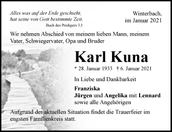 Traueranzeige von Karl Kuna von Waiblinger Kreiszeitung