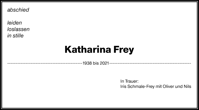  Traueranzeige für Katharina Frey vom 26.01.2021 aus Waiblinger Kreiszeitung
