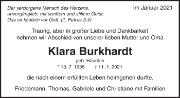 Traueranzeige von Klara Burkhardt von Waiblinger Kreiszeitung
