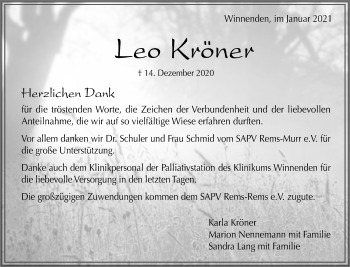 Traueranzeige von Leo Kröner von Waiblinger Kreiszeitung