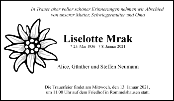 Traueranzeige von Liselotte Mrak von Waiblinger Kreiszeitung
