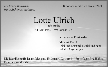 Traueranzeige von Lotte Ulrich von Waiblinger Kreiszeitung