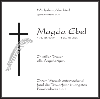 Traueranzeige von Magda Ebel von Waiblinger Kreiszeitung