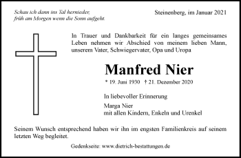 Traueranzeige von Manfred Nier von Waiblinger Kreiszeitung