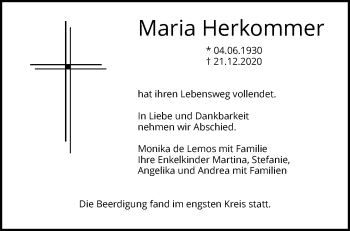 Traueranzeige von Maria Herkommer von Waiblinger Kreiszeitung
