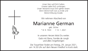 Traueranzeige von Marianne German von Waiblinger Kreiszeitung