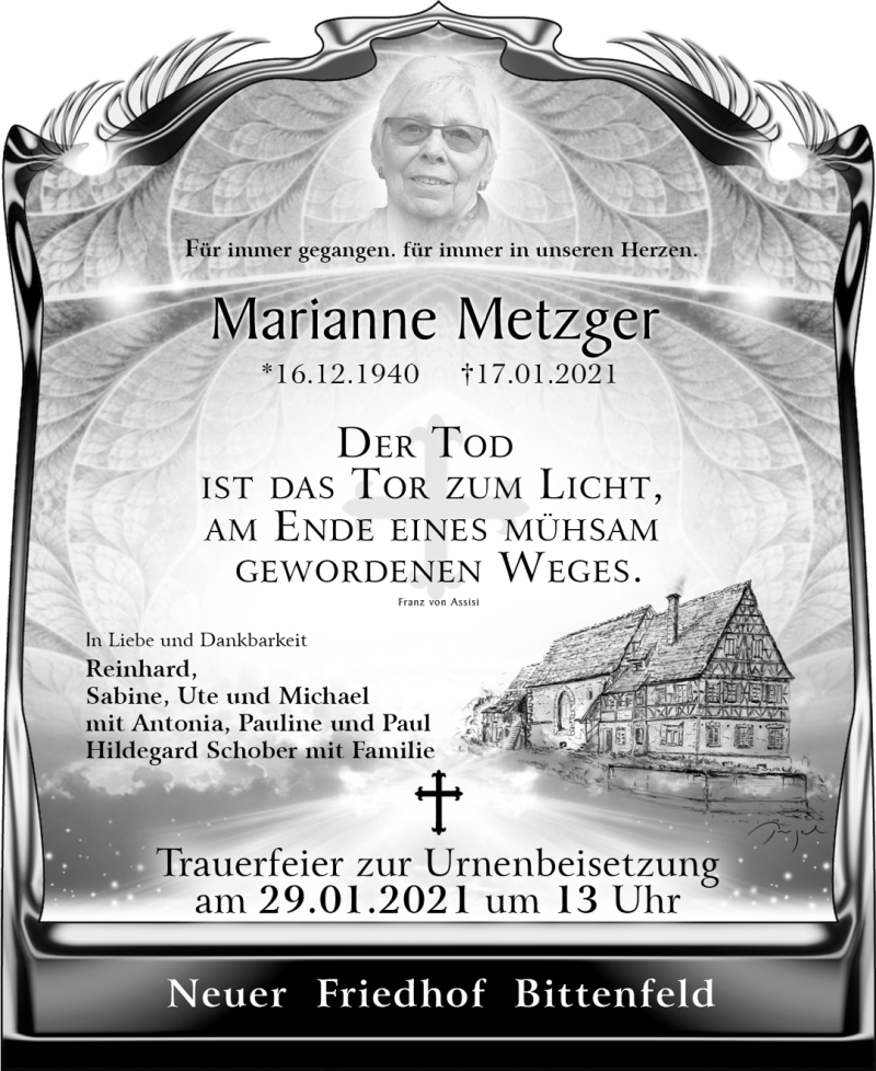  Traueranzeige für Marianne Metzger vom 26.01.2021 aus Waiblinger Kreiszeitung