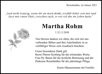 Traueranzeige von Martha Rohm von Waiblinger Kreiszeitung