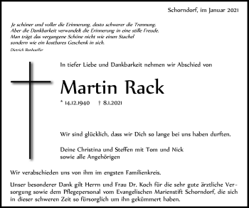 Traueranzeige von Martin Rack von Waiblinger Kreiszeitung