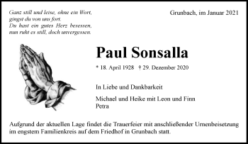 Traueranzeige von Paul Sonsalla von Waiblinger Kreiszeitung