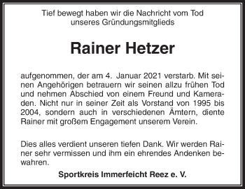 Traueranzeige von Rainer Hetzer von Waiblinger Kreiszeitung