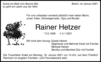 Traueranzeige von Rainer Hetzer von Waiblinger Kreiszeitung