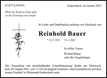 Traueranzeige von Reinhold Bauer von Waiblinger Kreiszeitung