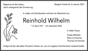 Traueranzeige von Reinhold Wilhelm von Waiblinger Kreiszeitung