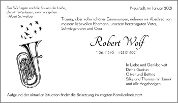 Traueranzeige von Robert Wolf von Waiblinger Kreiszeitung