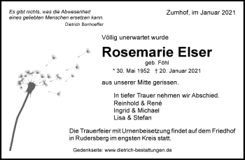 Traueranzeige von Rosemarie Elser von Waiblinger Kreiszeitung