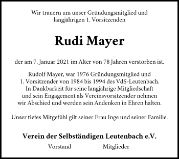 Traueranzeige von Rudi Mayer von Waiblinger Kreiszeitung
