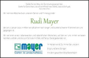 Traueranzeige von Rudi Mayer von Waiblinger Kreiszeitung