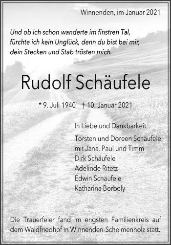 Traueranzeige von Rudolf Schäufele von Waiblinger Kreiszeitung