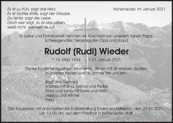 Traueranzeige von Rudolf  Wieder von Waiblinger Kreiszeitung