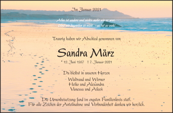 Traueranzeige von Sandra März von Waiblinger Kreiszeitung