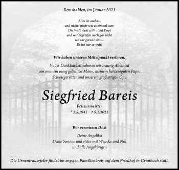 Traueranzeige von Siegfried Bareis von Waiblinger Kreiszeitung