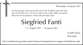 Traueranzeige von Siegfried Fanti von Waiblinger Kreiszeitung