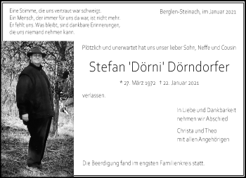 Traueranzeige von Stefan Dörndorfer von Waiblinger Kreiszeitung
