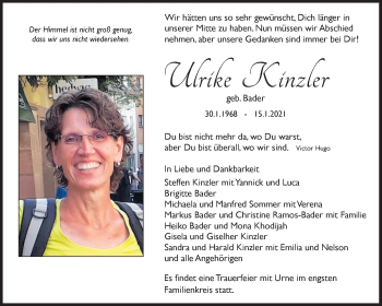 Traueranzeige von Ulrike Kinzler von Waiblinger Kreiszeitung