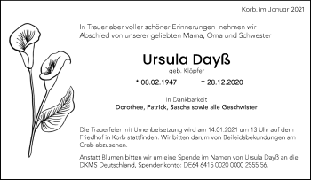 Traueranzeige von Ursula Dayß von Waiblinger Kreiszeitung