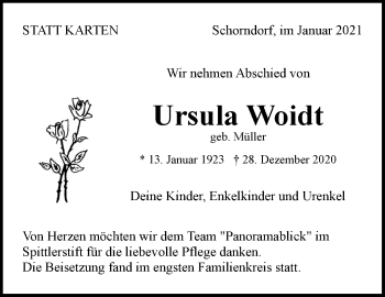 Traueranzeige von Ursula Woidt von Waiblinger Kreiszeitung
