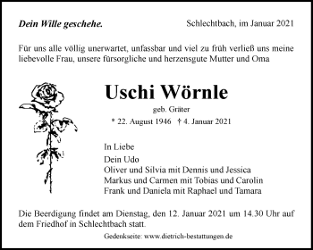 Traueranzeige von Uschi Wörnle von Waiblinger Kreiszeitung